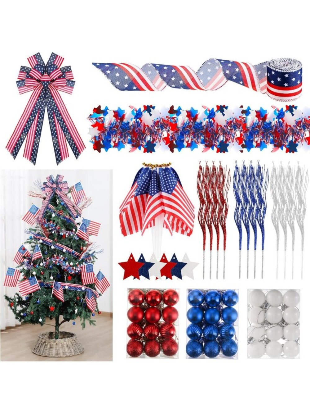 118 Pcs Patriotic Tree Decorations Set - Festive Ornaments for Holiday Cheer